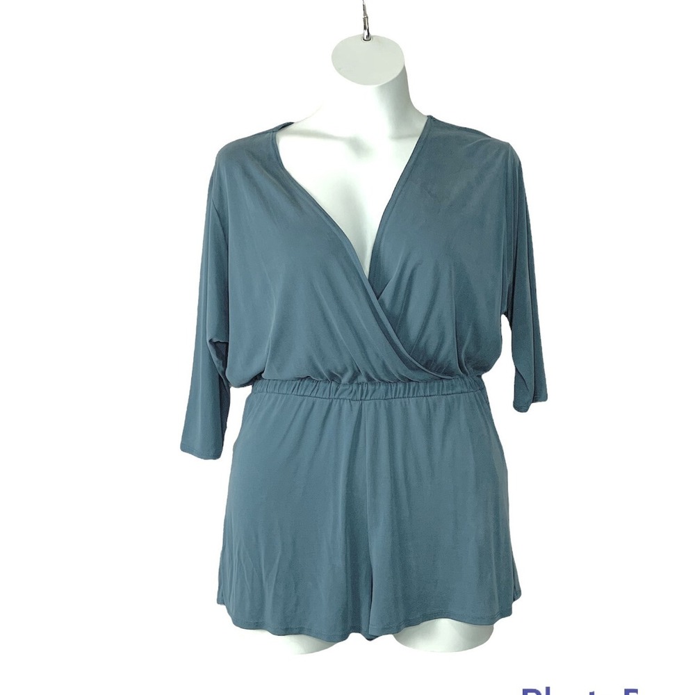 Silence & Noise Urban Outfitters Romper Teal Blue Elastic Waist Jumpsuit Sz M